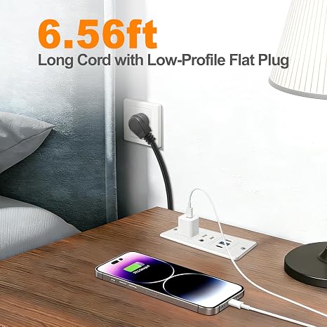 Recessed Furniture Power Strip 2 Outlets 2 USB C 1 USB A 20W 6.56 Ft Cord