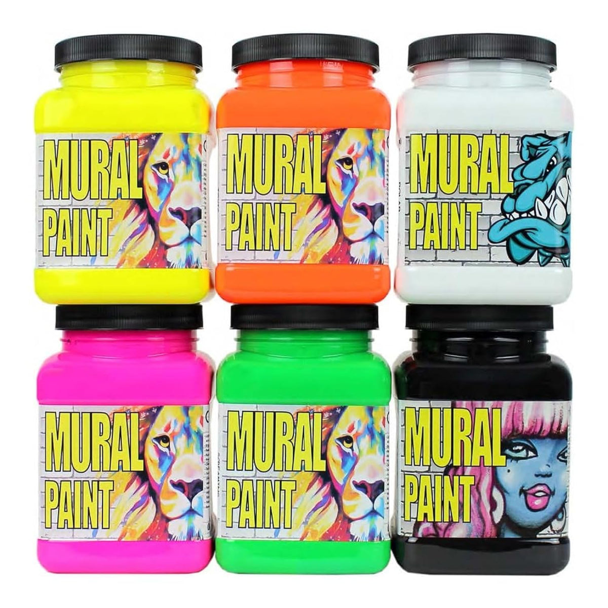 Chroma Acrylic Mural Paint for Interior and Exterior Murals - Lightfast, Mixable, Hard-Wearing Vibrant Pigment, 6 Neon Set (2894)