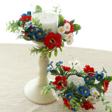 Independence Day Candle Ring 2 Pcs 3'' (Inner) 6'' (Outer) Diameter Floral Candle Rings Artificial Flowers Red-White-Blue Mini Wreaths Ideal Independence Centerpiece For Patroic Decor