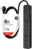 Surge Protector Power Strip 6 Outlets 6FT Extension Cord Flat Plug Wall Mount Black