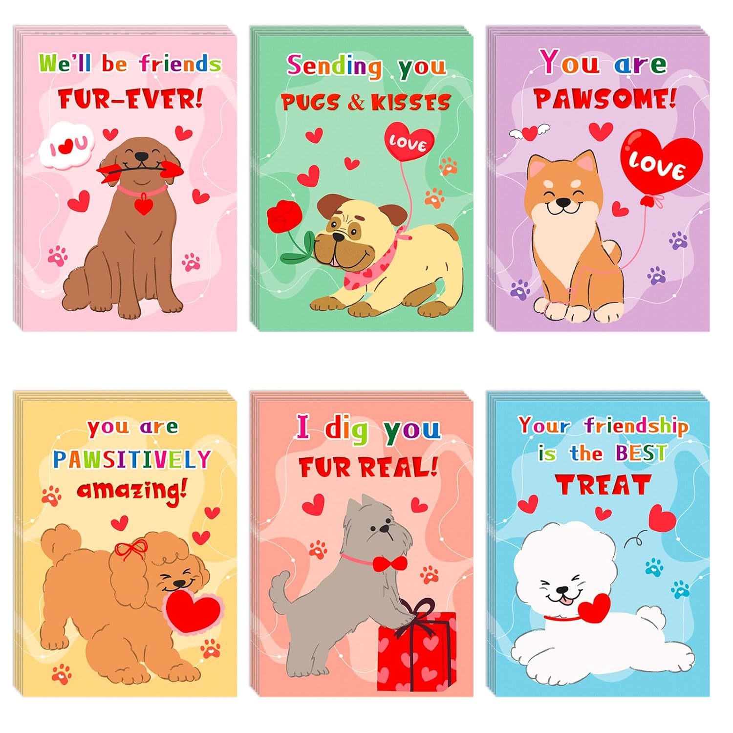 48 Pcs Mini Valentines Cards For Kids Valentine'S Day Classroom Exchange Kids Greeting Cards Children'S Valentine'S Day Dog Greeting Card Assortment Bulk Valentines Cards For Kid Party Favor