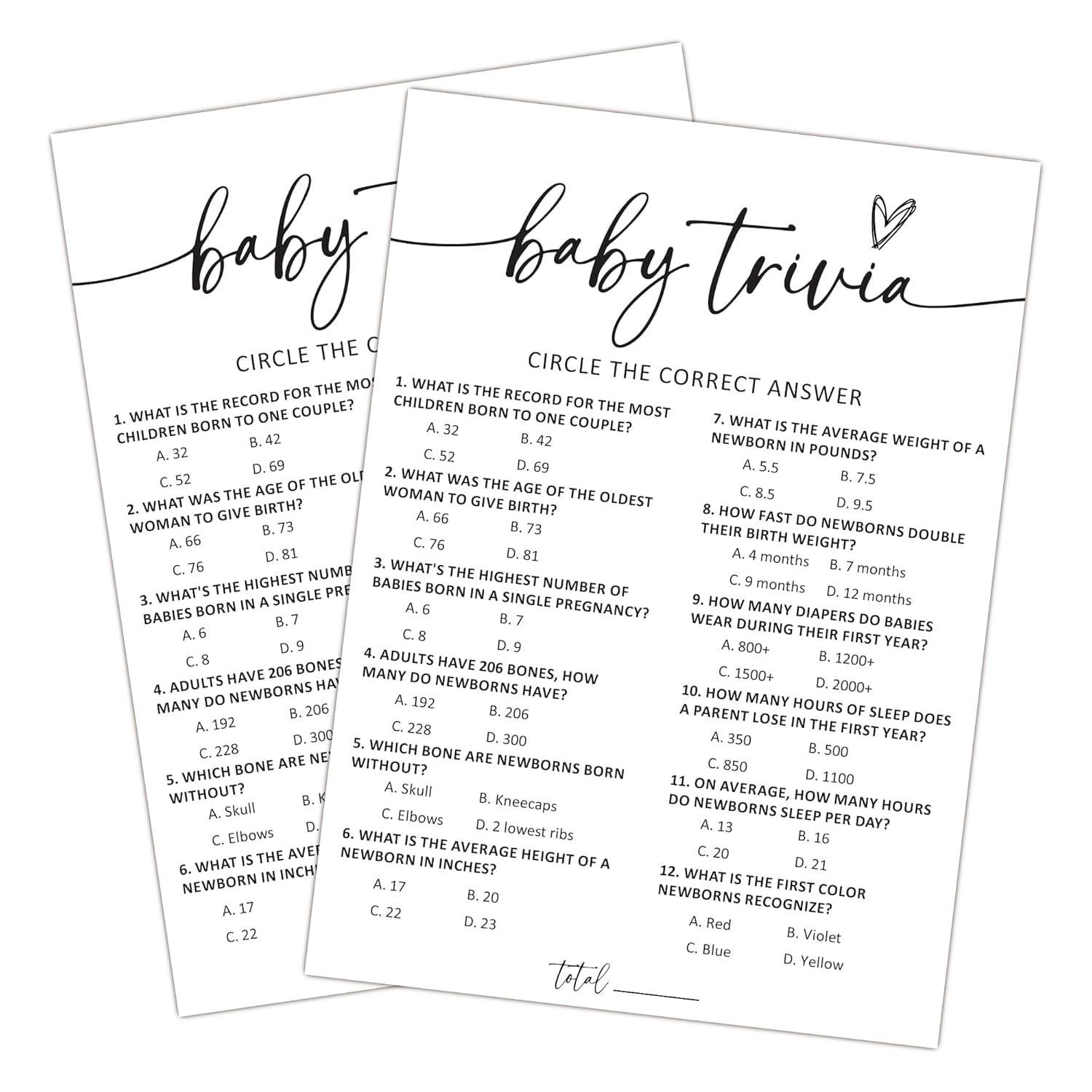 Baby Trivia Baby Shower Game, 25 Minimalist White Trivia Game Cards, Gender Reveal Games, Fun Baby Shower Games Activity For Boy Or Girl, Gender Neutral Decorations Supplies-A03