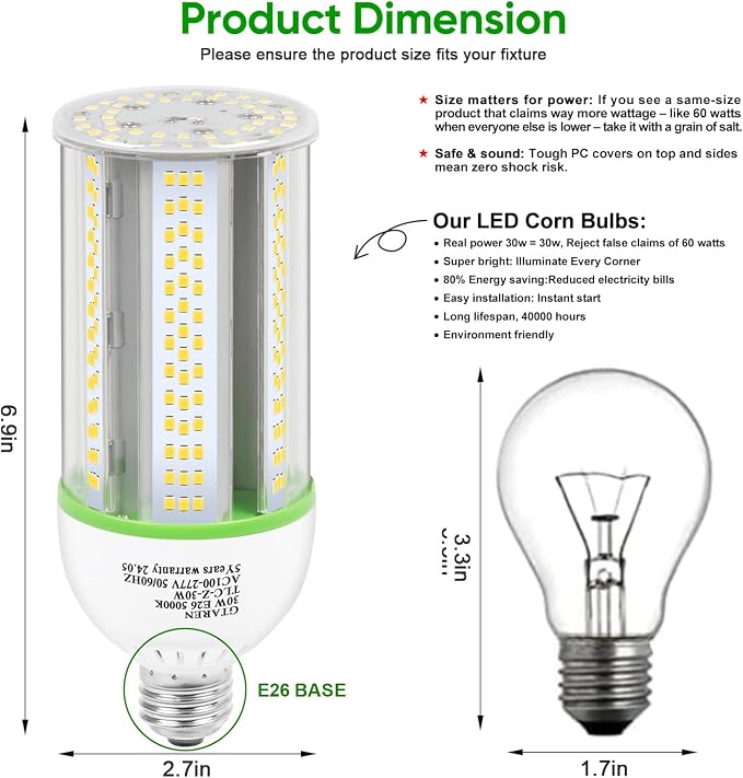 30W LED Corn Light Bulb 300W Equivalent 5000K Daylight 4200 Lumens E26 E39 Base