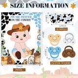 Pin The Pacifier On The Cowboy Party Games First Rodeo Party Decor Include A Baby Poster Blindfold 24 Pacifier Stickers For Western Theme Baby Shower Decorations (White,West Cowboy)