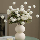 White Faux Kiku Flower,10 Stems Artificial Chrysanthemum Flowers With Eucalyptus, Fake Long Stem Mums Balls Arrangements, Dried Pompom Hydrangea For Vase, Centerpiece?Aesthetic Room Decoration