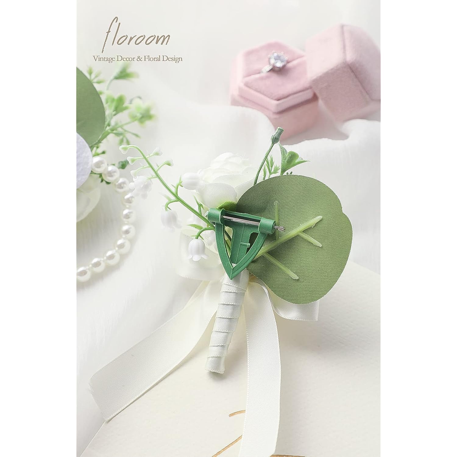 Ivory Ranunculus Peony Wrist Corsage Wristlet Band Bracelet And Men Boutonniere Set For White Wedding Flower Accessories Prom Suit Decorations
