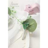 Ivory Ranunculus Peony Wrist Corsage Wristlet Band Bracelet And Men Boutonniere Set For White Wedding Flower Accessories Prom Suit Decorations