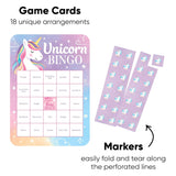 Big Dot of Happiness Unicorn Bingo Cards and Markers, Rainbow Unicorn Birthday Party Bingo Game Activity for Girls - Set of 18