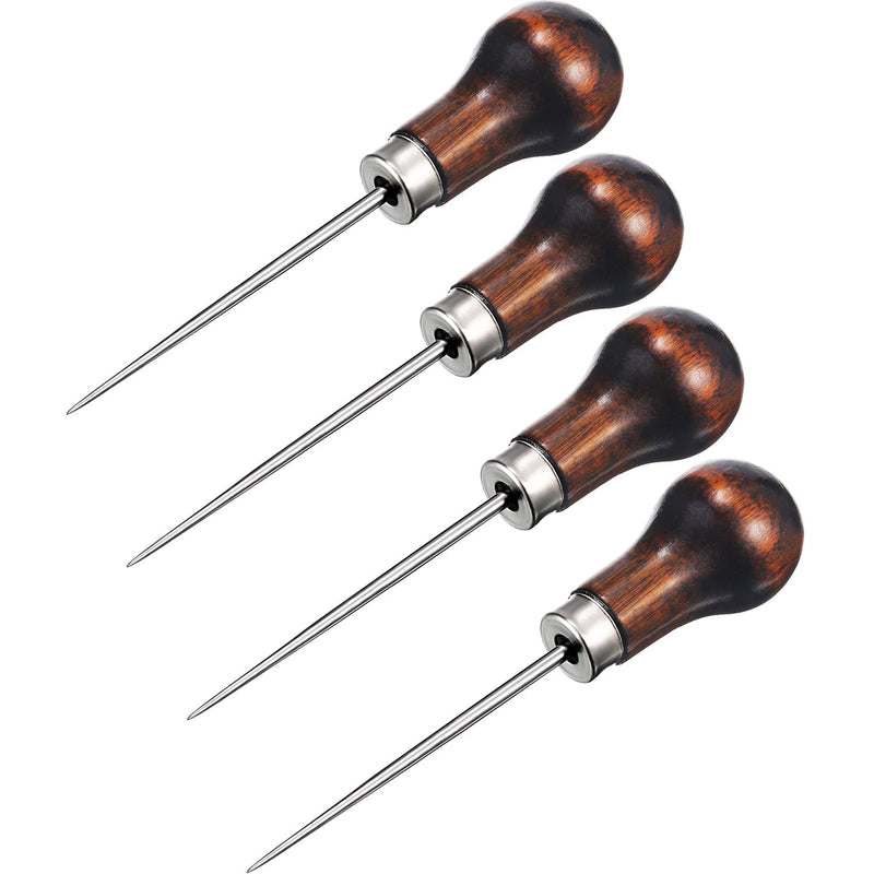 4 Pack Awl Tool Gourd Shape Leather Craft Cloth Wooden Handle Scratch Awl Tool