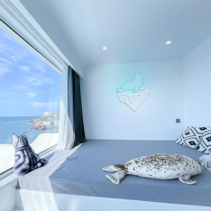 Seal Neon Sign Dimmable Ice Mountain LED Wall Light for Kids Bedroom Nursery Marine Decor