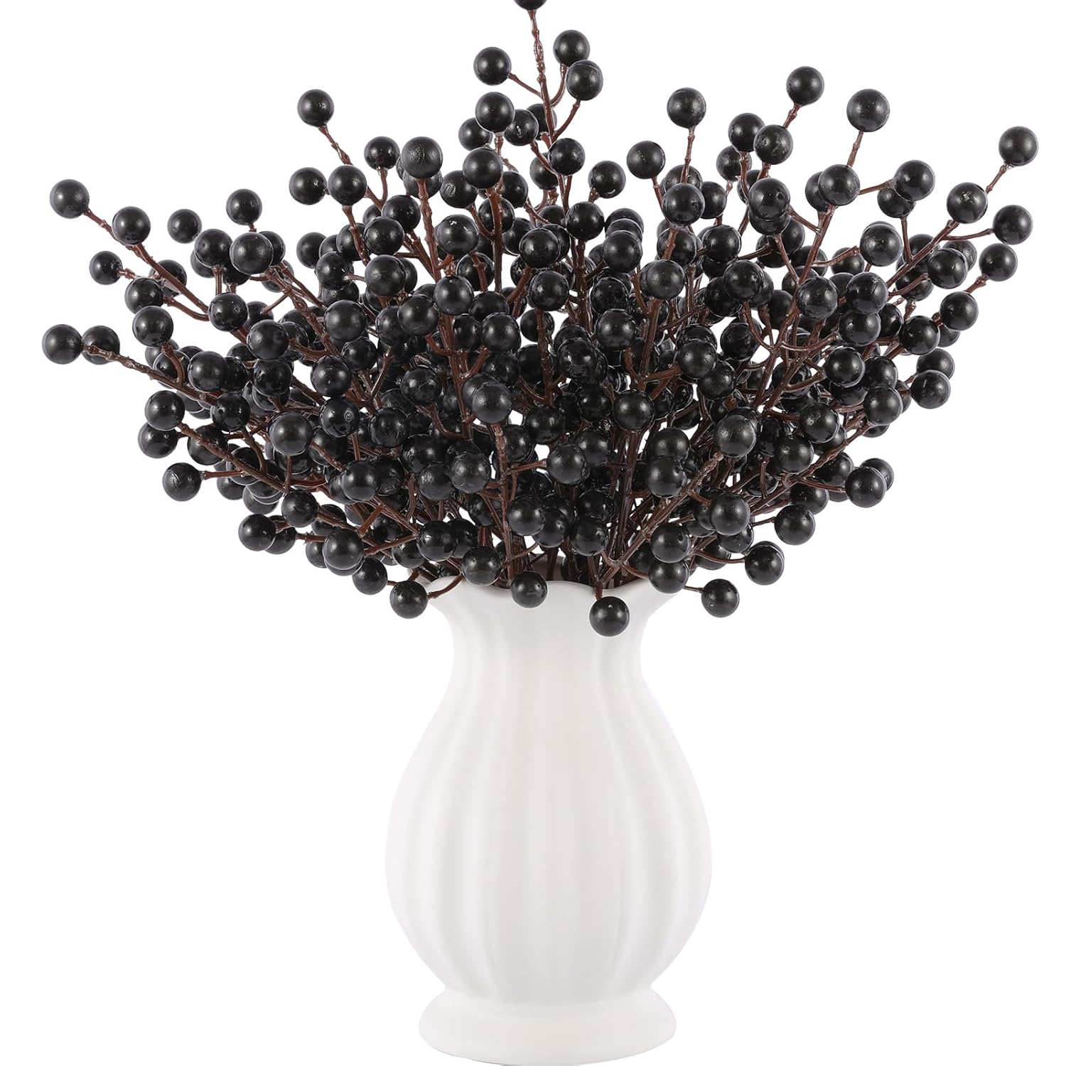 40 Pcs Artificial Berry Stems Branches, Halloween Black Faux Holly Berries Picks Ornaments For Christmas Tree Wreath Diy Craft Decorations Holiday Home Decor (40, Black)