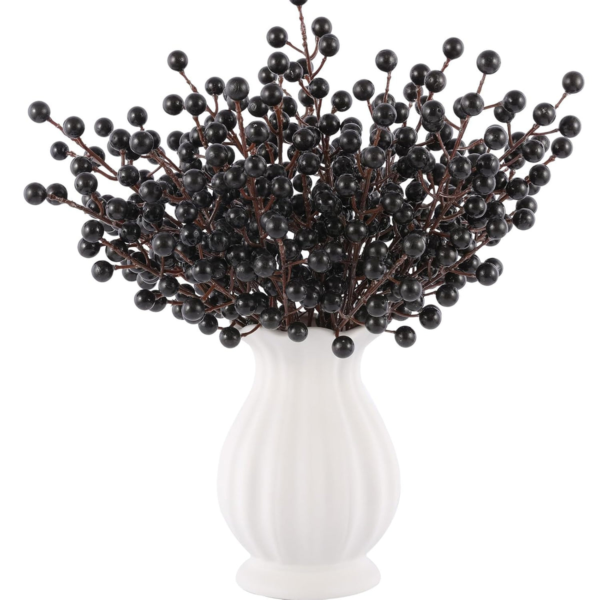 40 Pcs Artificial Berry Stems Branches, Halloween Black Faux Holly Berries Picks Ornaments For Christmas Tree Wreath Diy Craft Decorations Holiday Home Decor (40, Black)