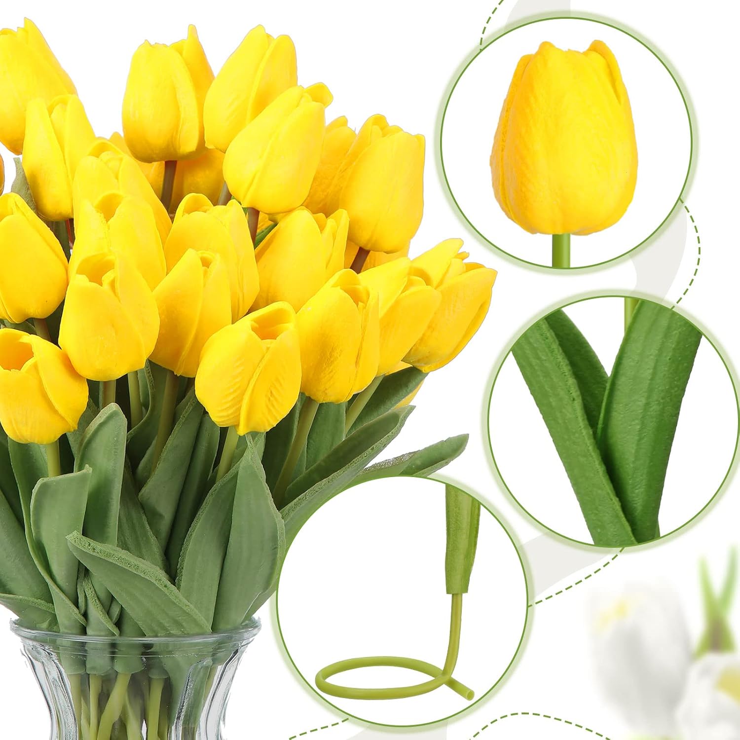 100Pcs Artificial Tulip Flowers Fake Pu Tulips Faux Latex Bouquet Flower Centerpieces Arrangement Floral For Mother Day Wedding Spring Decorations (Yellow)
