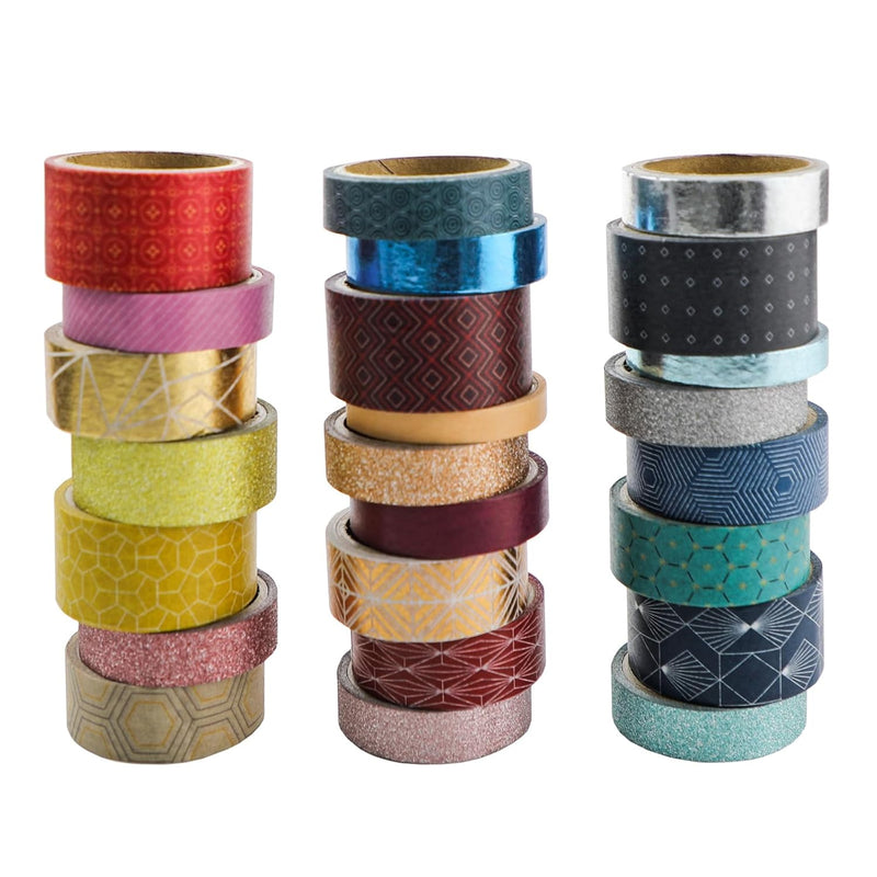 24 Rolls Washi Tape Set, 6/10/15/20 Mm Wide Decorative Masking Tape, 5 Metalli