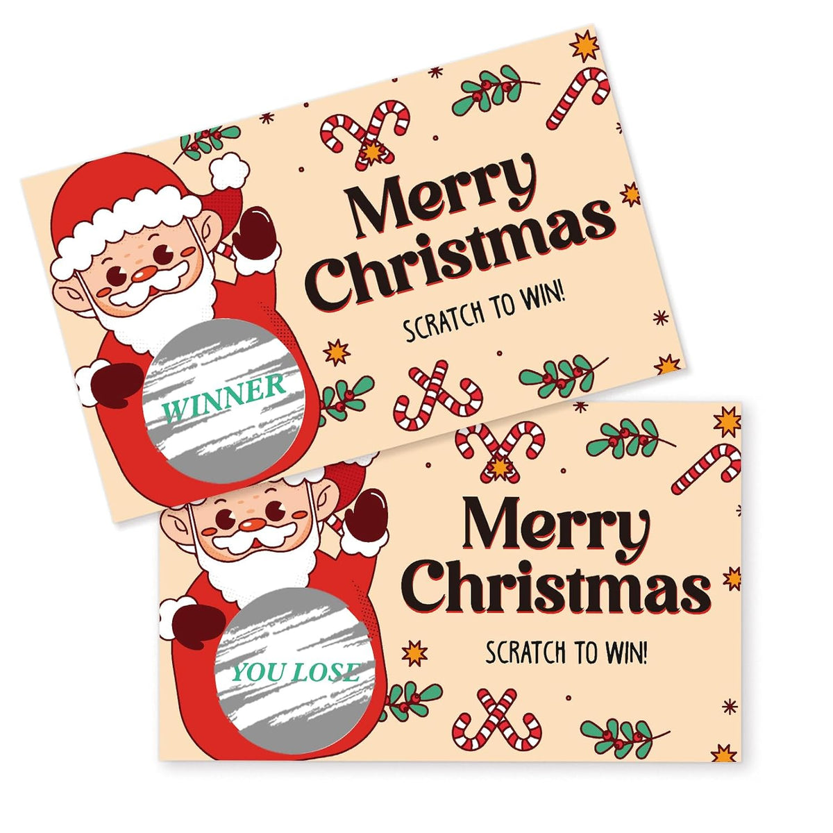 50Pcs Christmas Scratch Off Cards, Xmas Santa Scratcher Tickets, Winter Holiday Party Games Card For Baby Shower Bridal Shower Birthday Favor Supplies - B02
