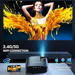 4K WiFi Bluetooth Mini Projector, 1080P, 5G, Dolby Audio, Portable, Zoom