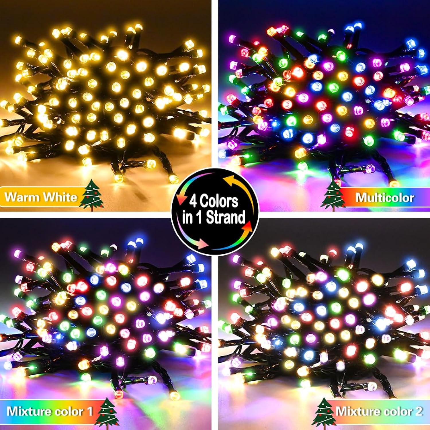 Battery Christmas Lights With Remote 4 Pack, 17Ft 50 Led Dual Color Changing Mini String Light With 3 Auto-Timer Options
