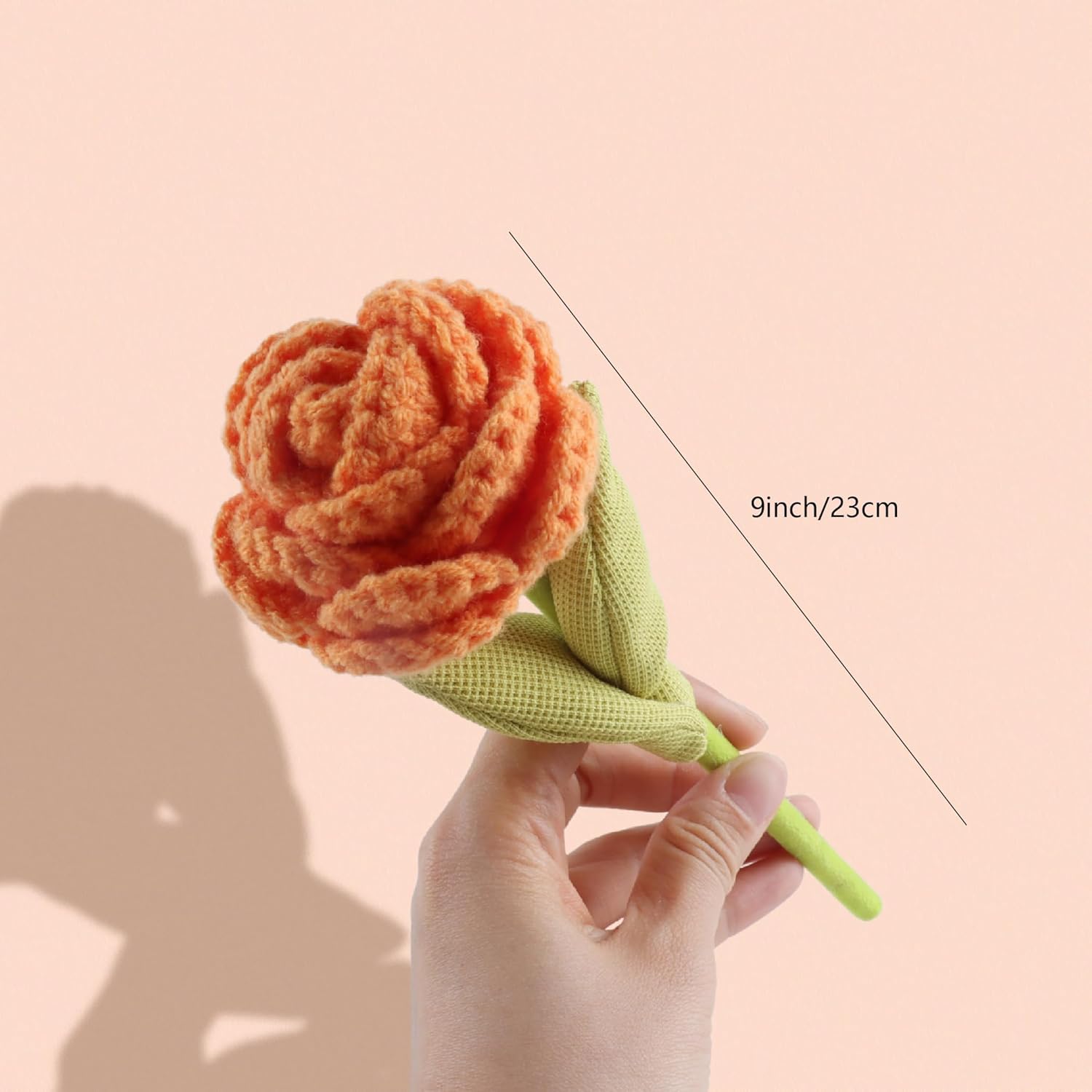 3Pcs Orange Handmade Crochet Artificial Flowers, 9" Knitted Fake Flower For Home Kitchen Wedding Table Decor