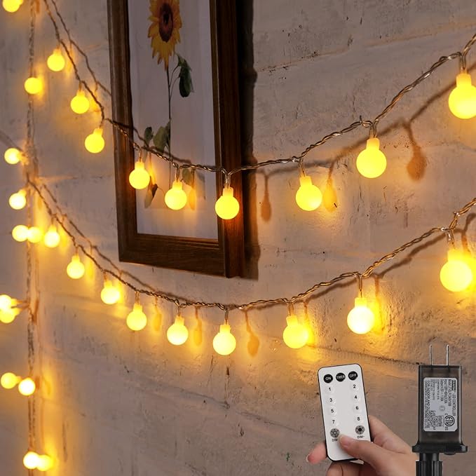 33FT 100 LED Globe String Lights Plug In Warm White Fairy Lights with Remote 8 Modes for Bedroom Wedding Garden Christmas Tree Decor