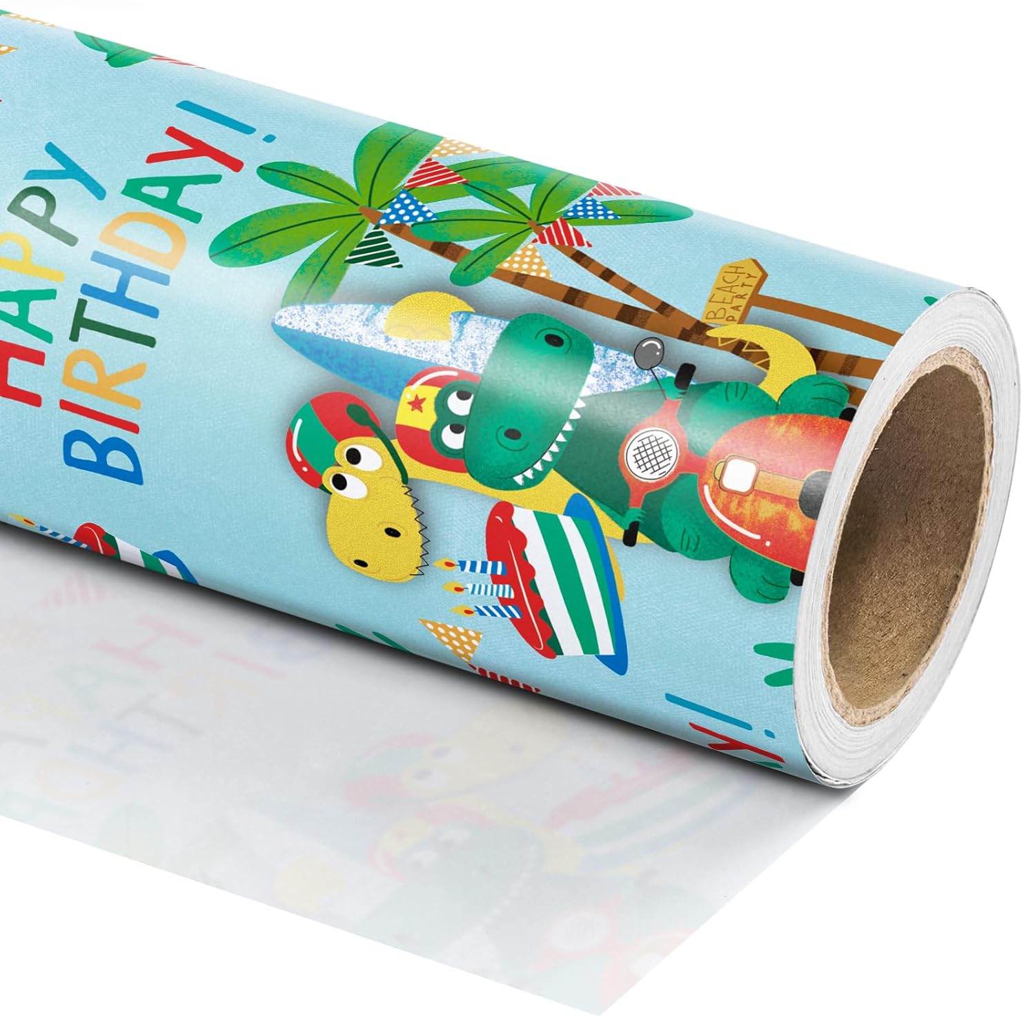 Birthday Dinosaur Wrapping Paper Roll - Mini Roll - 17 Inch X 9.8 Feet - Dinosaur And Happy Birthday Wrapping Paper, Perfect For Girl Kids Boy, Baby Shower, Party, Holiday