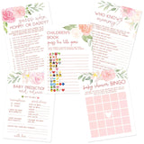 Baby Shower Games For Girl – 5 Games & Activities, Baby In Bloom Floral Theme, 50 Guests
