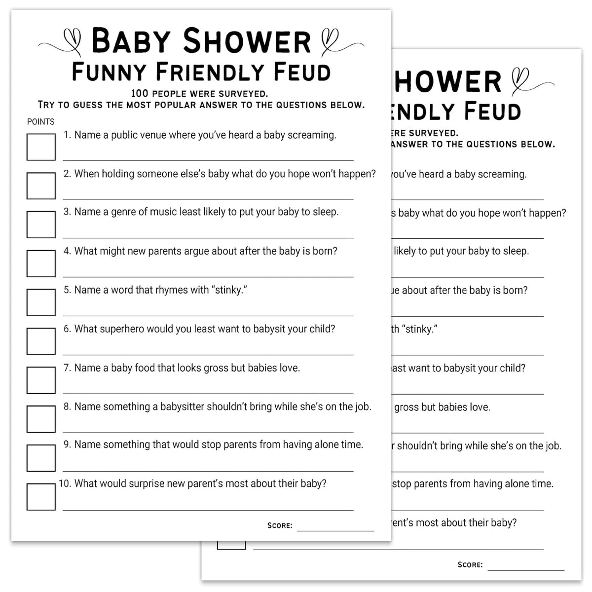 Baby Shower Card Game (Funny-Feud)