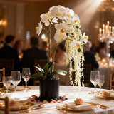 17" Fake White Orchid Flowers In Ceramic Pot,Real Touch Orchids Artificial Flowers Potted Plant,Faux Phalaenopsis Flowers Potting For Home Wedding Table Centerpiece Bathroom Office Decor