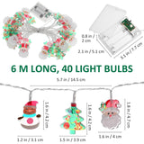 Christmas String Lights,20 Ft 40 Led Snowman Santa String Lights Xmas Tree Lights, Waterproof Fairy Christmas Lights,Bat
