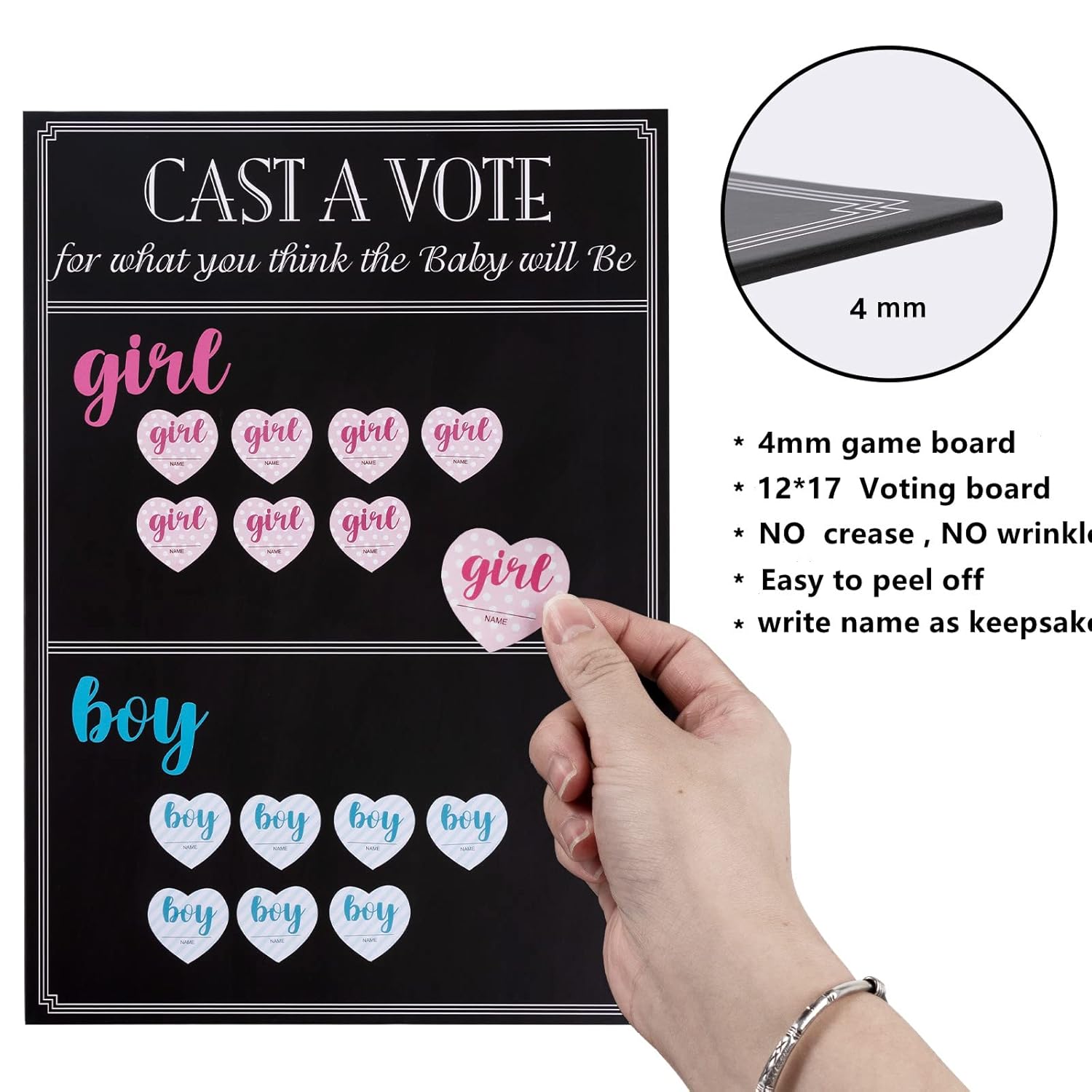 Baby Gender Reveal Board Game With 144 Girl Or Boy Voting Stickers, Cast Your Vote Sign With Stand - Chalkboard Design (12 X 17 In)