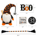 Halloween Decor - Halloween Decorations - Boo Happy Halloween Wooden Signs - Cute Gnomes Plush And Bead Garland - Farmhouse Rustic Tiered Tray Decor Items For Home Table House Room