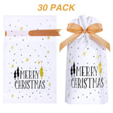 30 Pack Treat Bags With Drawstring, Merry Christmas Tree Print Plastic Candy Bags Drawstring Cookie Sack For Christmas Wedding Party Birthday Engagement Holiday Favor