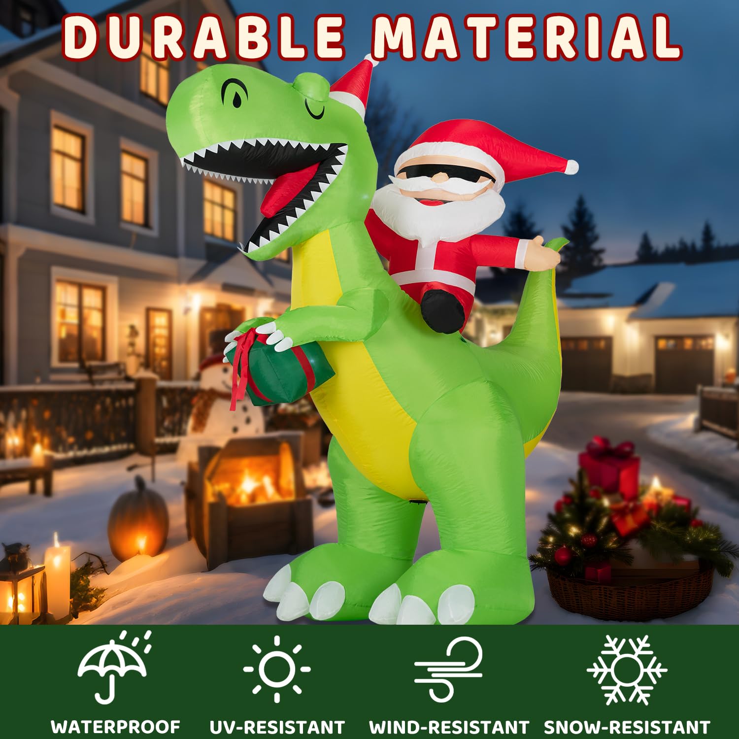 8Ft Christmas Inflatables Santa Claus Riding Dinosaur Decorations Outdoor,Christmas Blow Up Santa Claus Yard Decorations