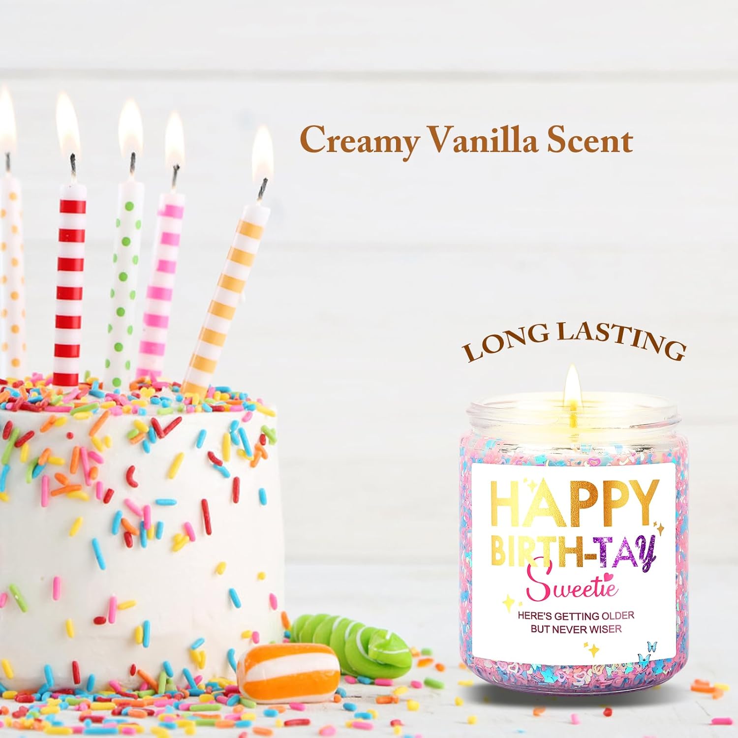 Happy Birth-Tay Pink, Butterfly Vanilla Soy Candle, Ideal Gift For Christmas, Birthday Gifts For Girls, Sister, Women Merch- 8Oz