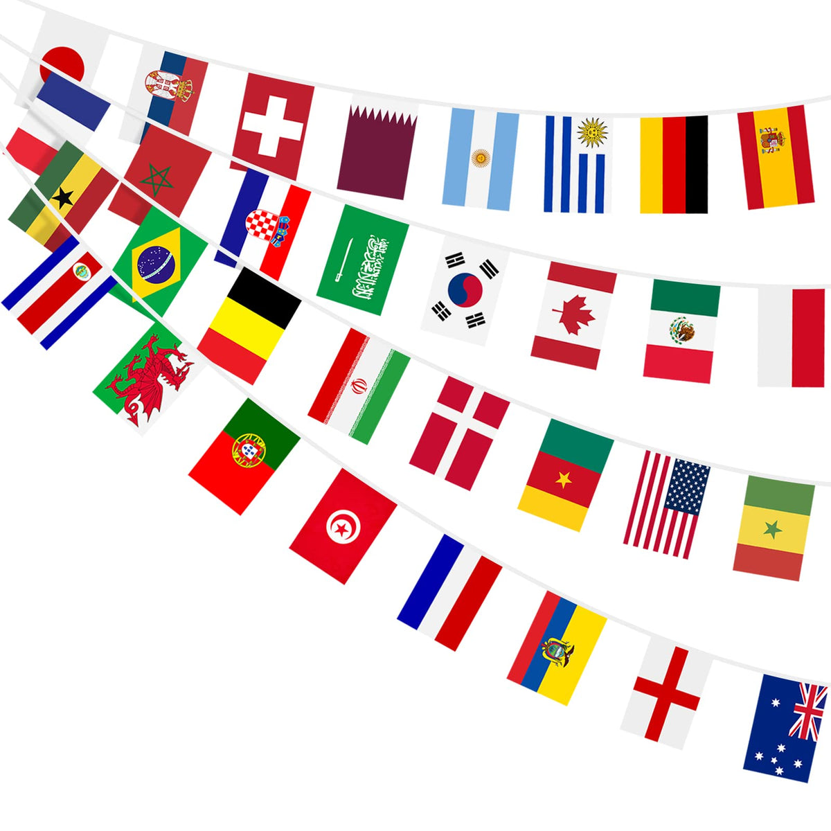 32 Countries World String Flag Banner for Party Decorations, International Flags Banner Double Sided Polyester for Olympic Sports Event Home Bar Party Decor (5.51 x 8.26 In-2 Packs)