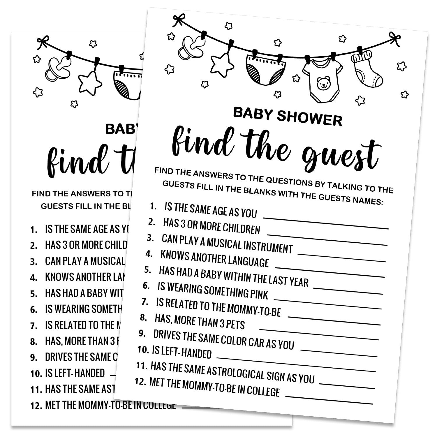 Baby Shower Games, Find The Guest Baby Shower Game, Gender Reveal Party Supplies, Baby Shower Decorations, Baby Shower Party Games Supplies & Activities, 30 Game Cards Included