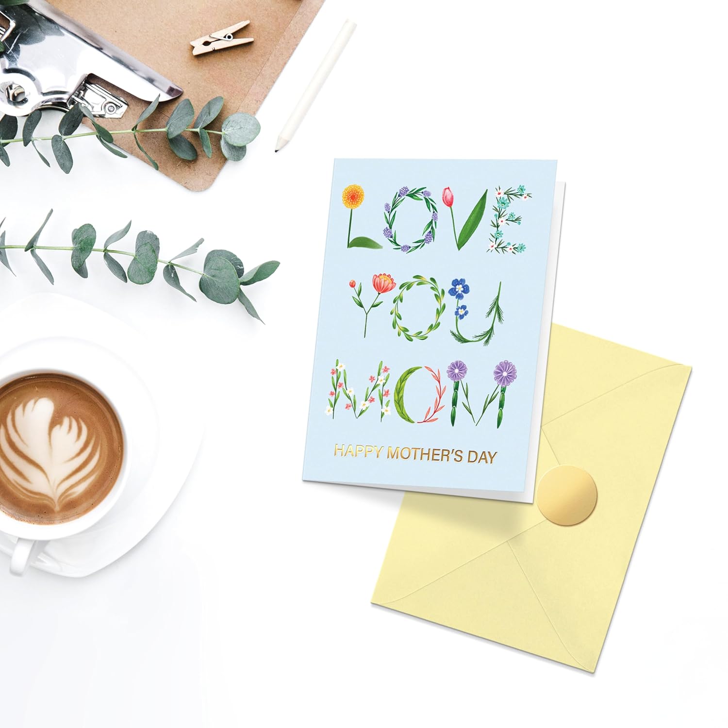 Mother’S Day Card – Premium 5X7” Gold Foil Greeting For Mom – Elegant Mother’S Day Card With Thick 300Gsm Cardstock, Yellow Envelope & Sticker – Glossy Exterior, Matte Interior