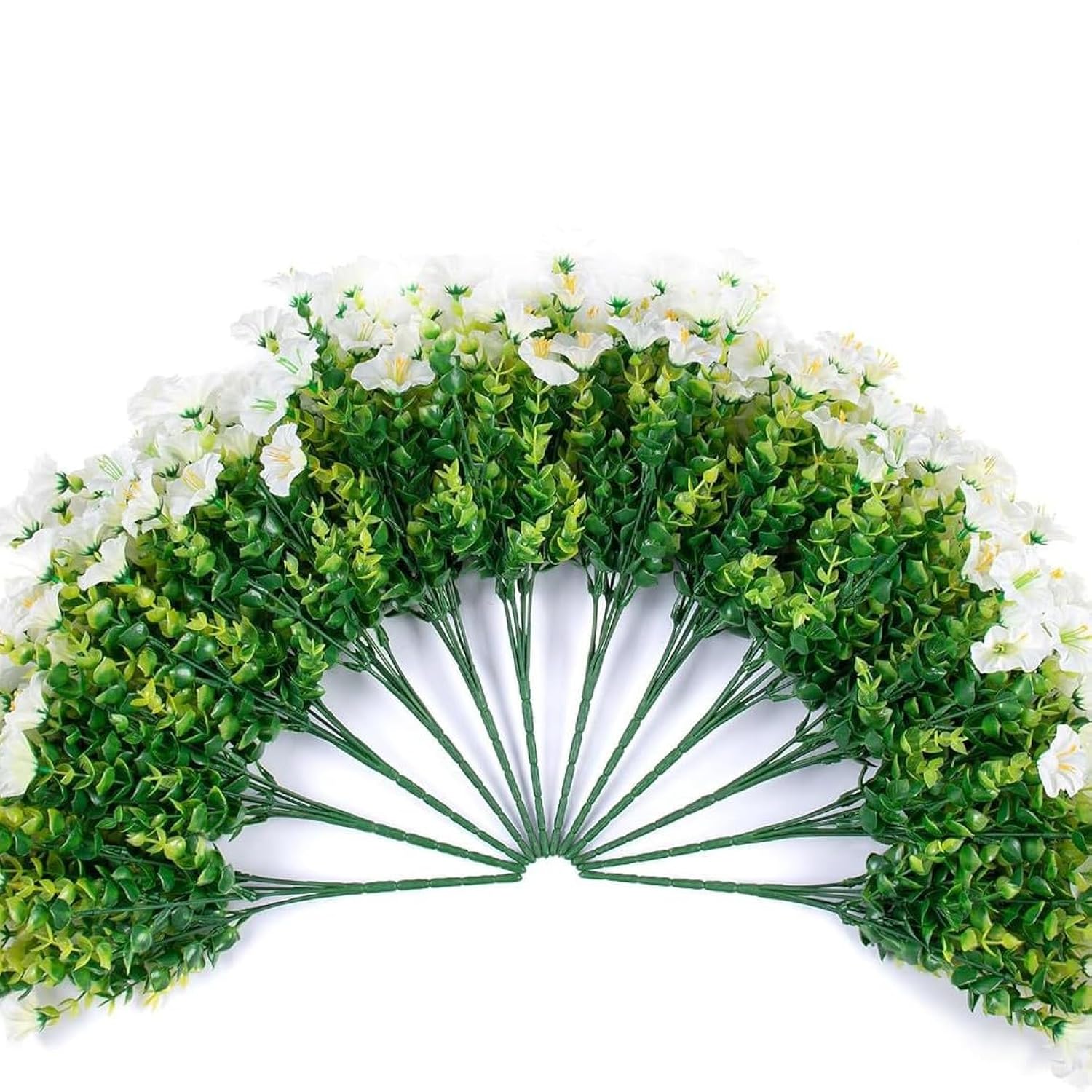 Artificial Flowers 12 Bundles Uv Resistant Fake Flowers No Fade Faux Plants For Outdoor Garden Porch Window Box Decoration (White)