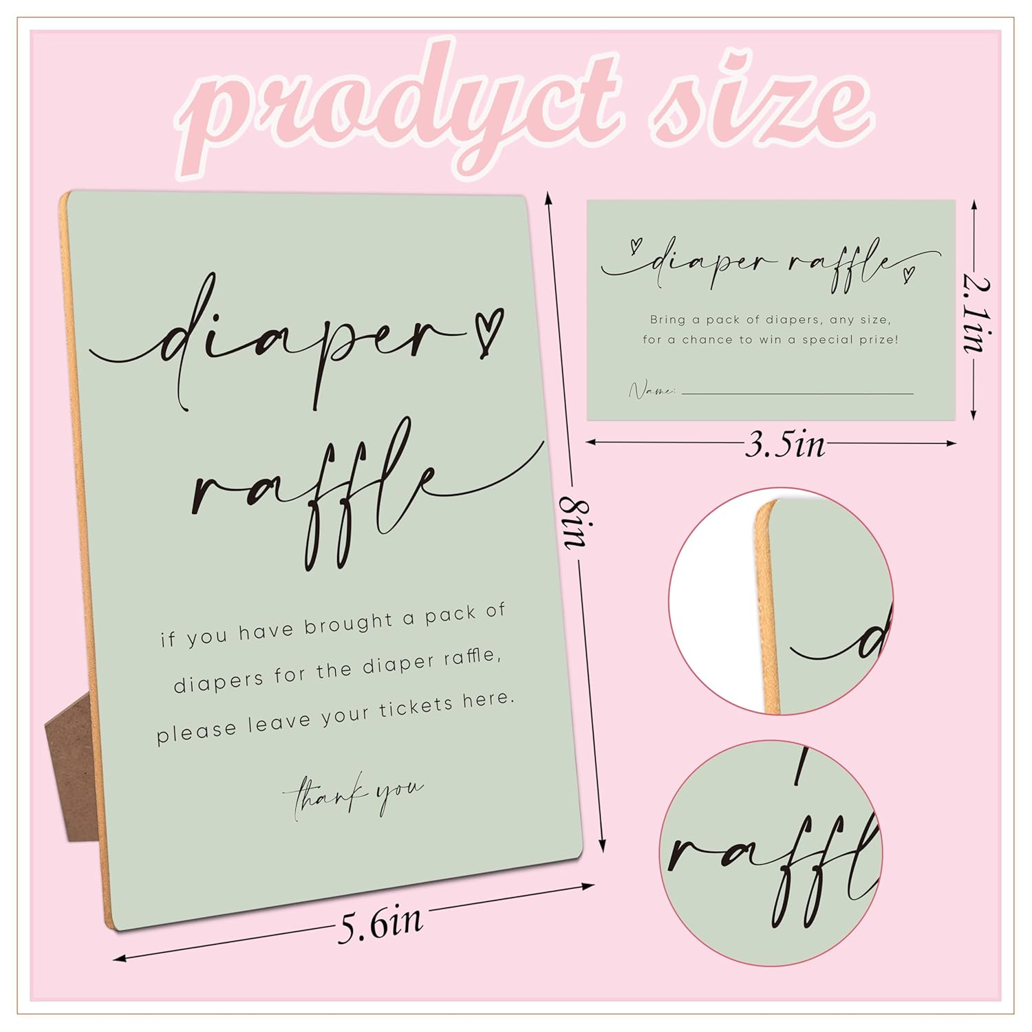 Baby Shower Diaper Raffle Game,Baby Shower Games,Baby Shower Decorations,Baby Shower Signs,Gender Reveal Decorations,1 Wooden Play Sign With Stand And 50 Diaper Raffle Tickets Set?Green03?