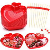 12 Pack Valentine'S Day Heart Shaped Bowls Bulk 8.3 Inch Red Plastic Bowls And 12 Cocktail Picks Heart Shaped Dessert Dishes Salad Plates For Dinner Valentine Party Supplies Table Decoration
