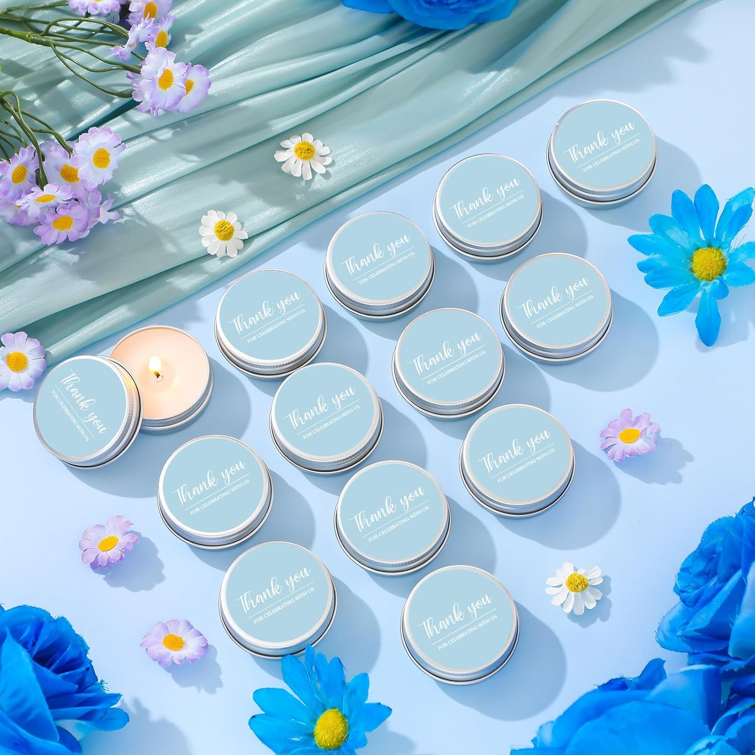 50 Pcs Wedding Candles Gift Favors For Guests 1 Oz Blue Lavender Scented Soy Wax Aromatherapy Candle Favors For Bridal Shower Rustic Wedding Party Guests(Thank You)