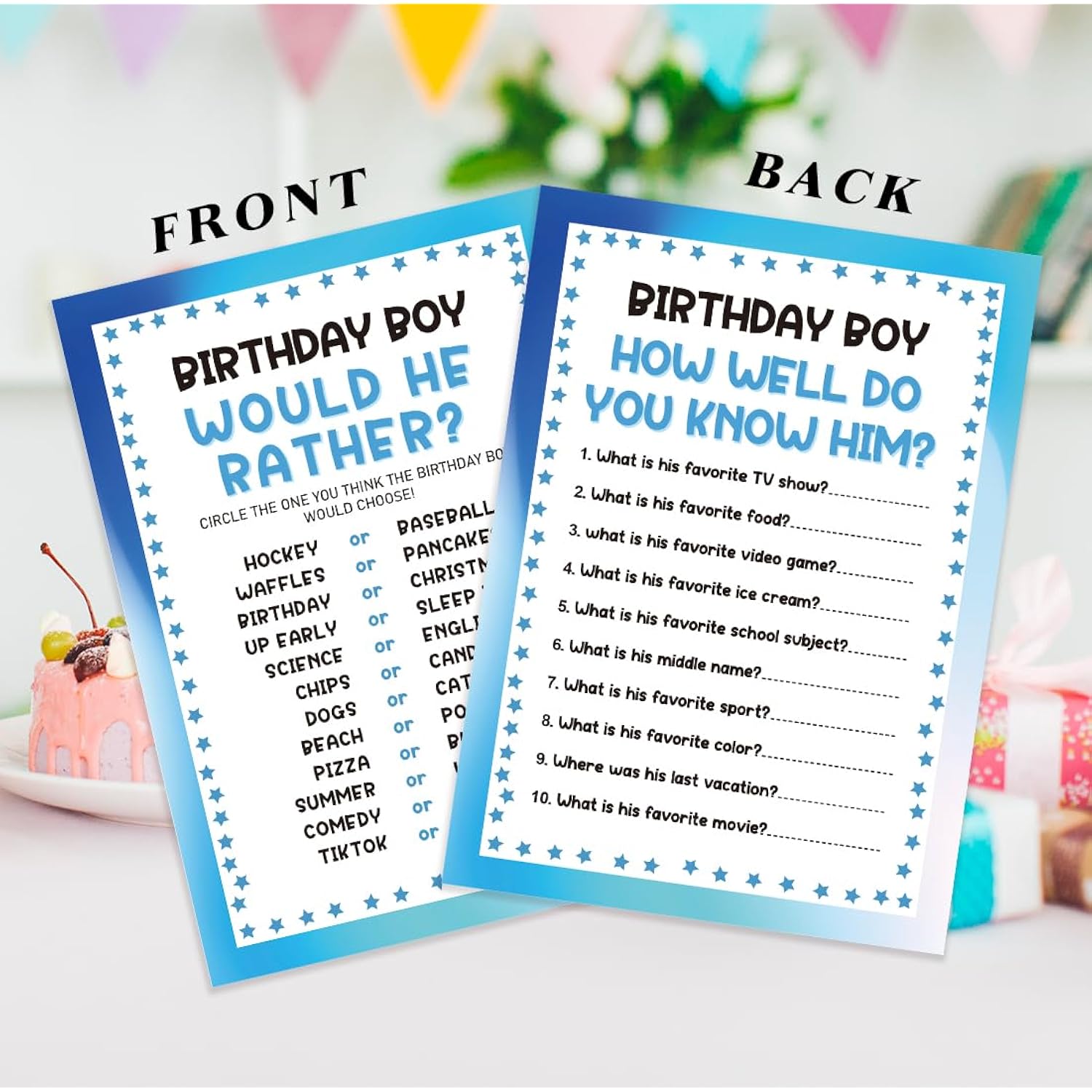 How Well Do You Know The Birthday Guy, Would He Rather, 2 Sides Printed Birthday Party Game-Set Of 30, Questionnaire Cards, Bday Party Ideas-Wkbb04