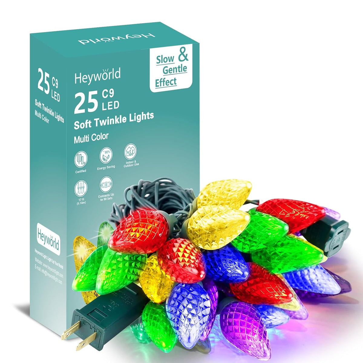C9 Soft Twinkle Lights, 25 Led 17Ft Calming Christmas Lights, Waterproof Connectable Strawberry String Light For Indoor