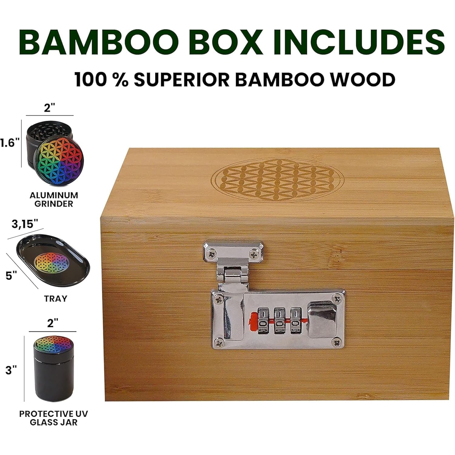Bamboo Storage Box - Decorative Storage Box With Lid And Combo Lock - Bamboo Box With Accessories For Making Tea And Storing Herbs And Spices, Stronger Than The Wooden Box