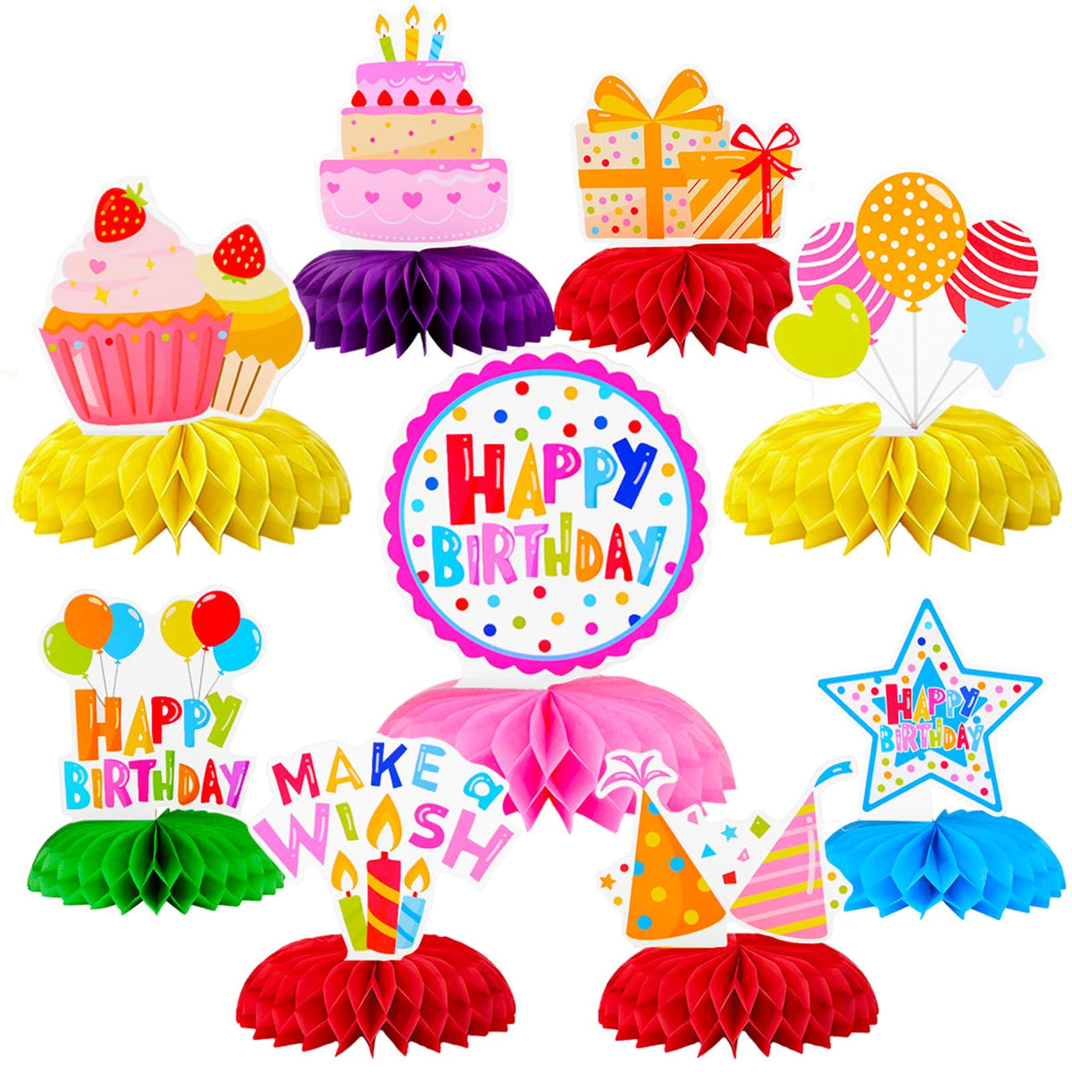 9 Pcs Happy Birthday Decorations Honeycomb Table Decoration Centerpieces