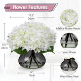 Hydrangea Artificial Flowers With Glass Vase White Silk Faux Flowers Arrangements With Faux Water Fake Floral Bulk Bouquet For Home Decor Table Centerpiece Decorations