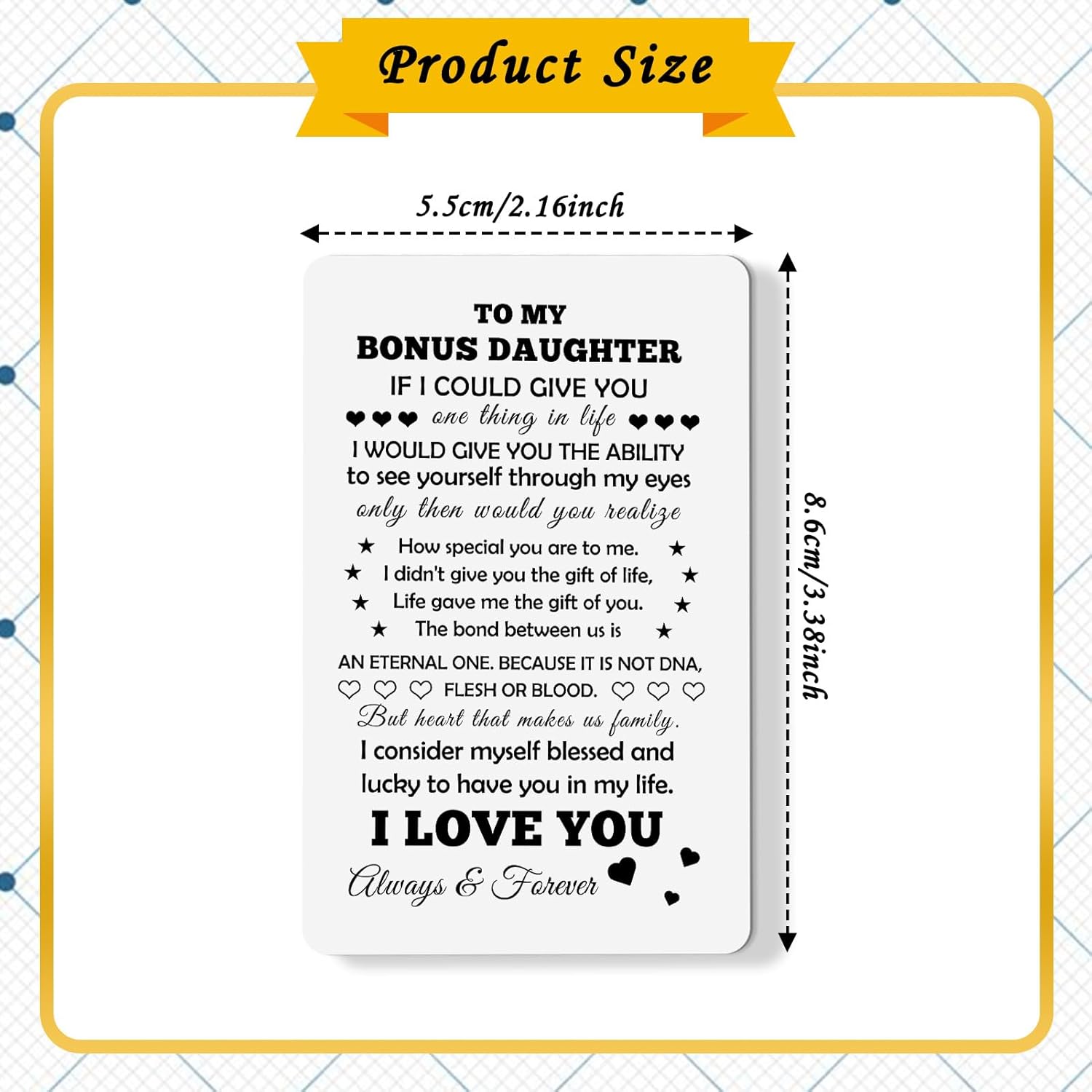 Bonus Daughter Gifts Stepdaughter Birthday Wallet Card From Step Mom Dad Engraved Metal Wallet Insert Card With Inspirational Love Notes From Step Mother Christmas Graduation Gifts For Bonus Daughter