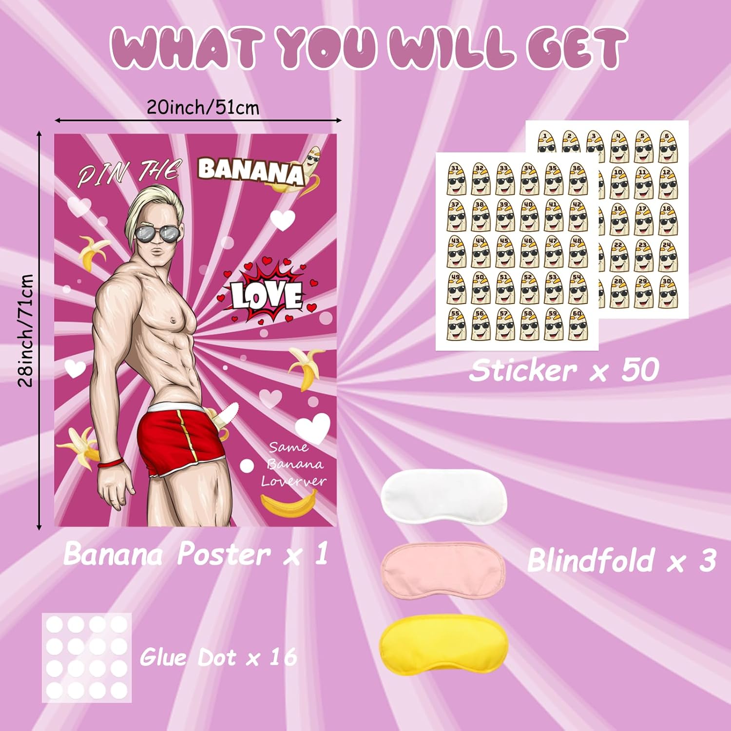 Bridal Shower Bachelorette Party Games Pin The Banana On The Hunk Games, Bachelorette Party Favors Wedding Engagement Party Games Funny Ice Breaker Games Hilarious Party Games 60 Stickers