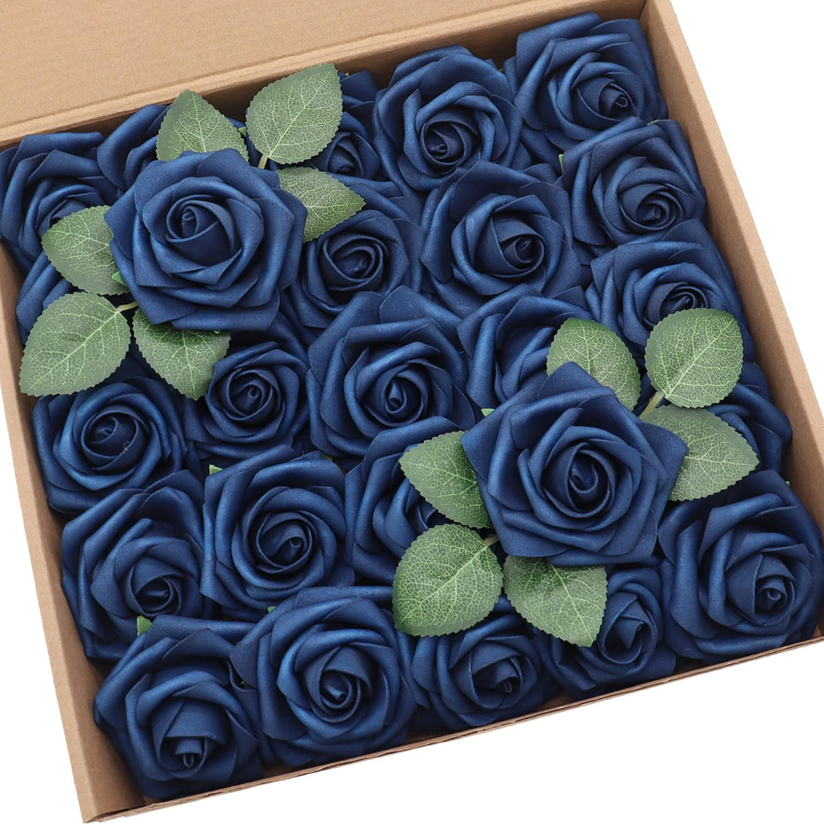 Artificial Flowers 30Pcs Real Looking Navy Roses With Stem For Diy Wedding Bouquets Centerpieces Party Baby Shower Home Decorations (Navy Blue)