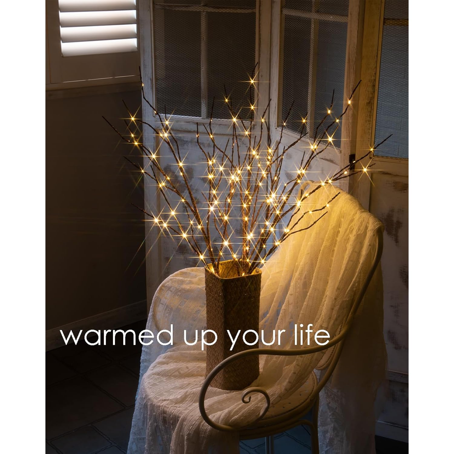 Lighted Branches For Vase 32In Tall 150 Led Plug In, Brown Artificial Willow Lights With Timer Home Christmas Party Mantle Decor