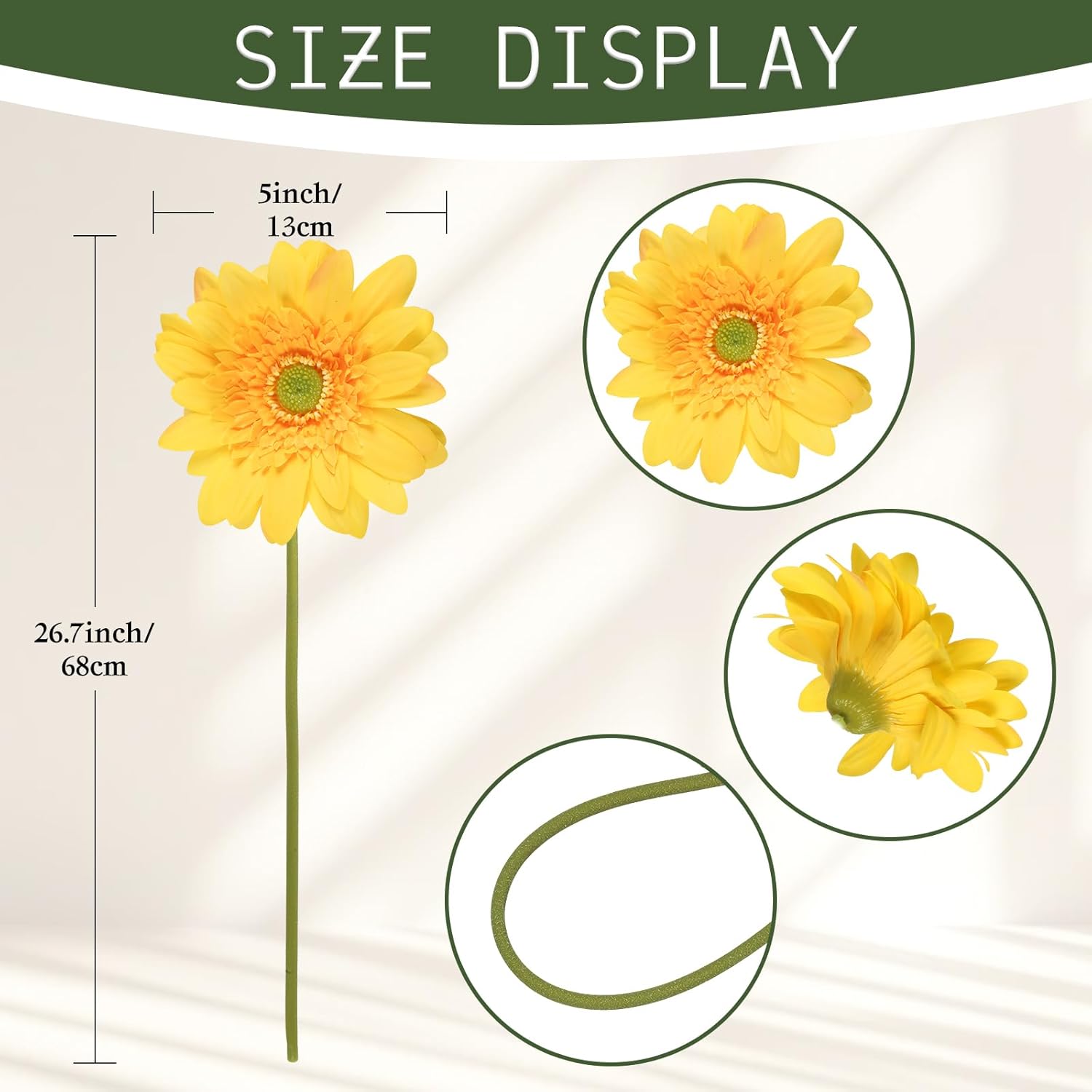 Yellow Gerbera Daisy Artificial Flowers – Real Touch Latex Silk Daisy Flowers 5Pcs, 26.7" Long Stem Artificial Flowers For Summer Centerpieces, Home Decor Indoor, Or Fake Wildflower Displays